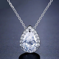 CZ Teardrop Crystal Chain Necklace, Bridesmaid CZ Gem Pendant Wedding Necklace, Bridal Crystal Necklace - KaleaBoutique.com