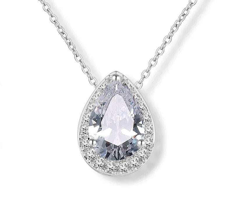 CZ Teardrop Crystal Chain Necklace, Bridesmaid CZ Gem Pendant Wedding Necklace, Bridal Crystal Necklace - KaleaBoutique.com