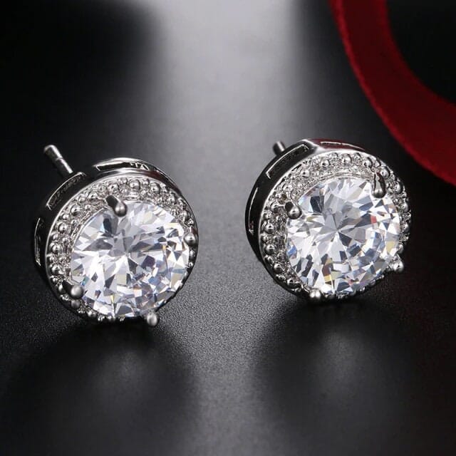 CZ Diamond Solitaire Crystal Ear Studs, Bridal Round Stud Earrings, Wedding Crystal Earrings or Necklace for Bridesmaids - KaleaBoutique.com