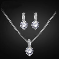 CZ Clear Crystal Bridal Ear Studs, Wedding Solitaire Necklace and Earrings 3 PC Bridesmaid Jewelry Set - KaleaBoutique.com