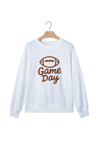 KaleaBoutique Stylish Embroidered Slogan Game Day Rugby Pattern Crewneck Sweatshirt - KaleaBoutique.com