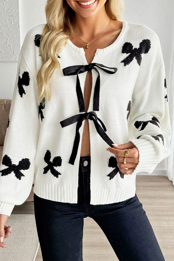 KaleaBoutique Comfortable Lace-up Bow Pattern Sweater Cardigan - KaleaBoutique.com