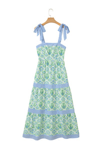 KaleaBoutique Stylish Geometric Floral Print Striped Patchwork Detail Sleeveless Dress（Runs Small ）