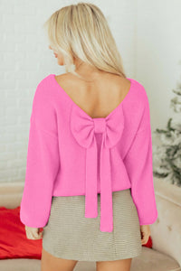 Festive Bow Backless Bubble Sleeve Sweater - KaleaBoutique.com