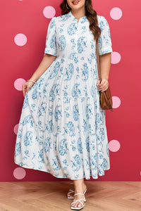 Sky Blue Plus Size Geometric Floral Tiered Maxi Dress - KaleaBoutique.com