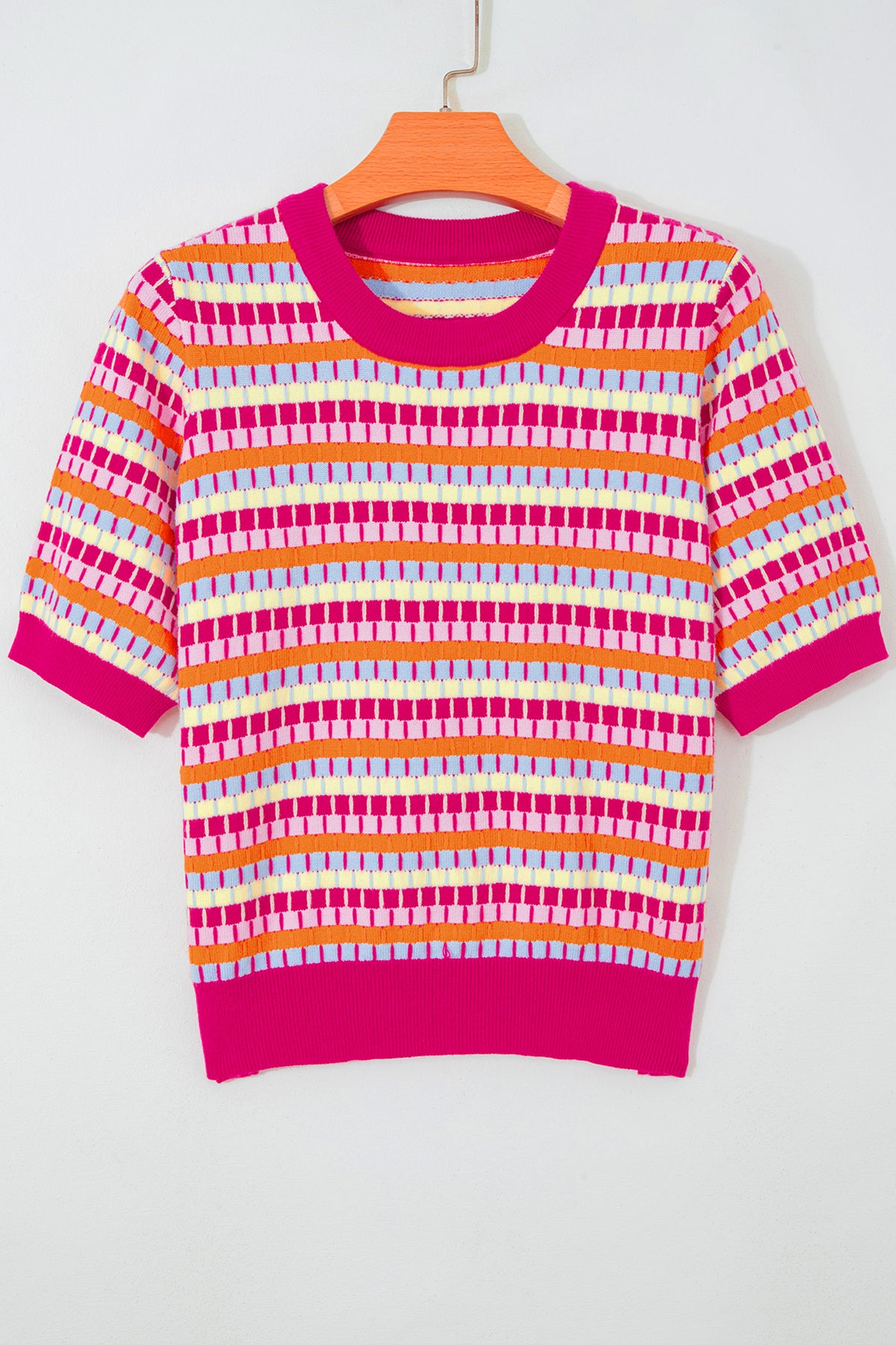 KaleaBoutique Stylish Abstract Striped Knit Short Sleeve Sweater - KaleaBoutique.com