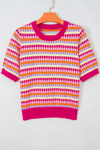 KaleaBoutique Stylish Abstract Striped Knit Short Sleeve Sweater - KaleaBoutique.com