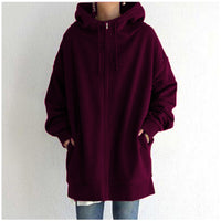 Women's Longline Full-Zip Drawstring Hoodie with Pockets - KaleaBoutique.com
