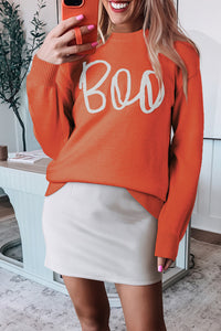 KaleaBoutique Boo Knitted Pattern Ribbed Edge Drop Shoulder Sweater - KaleaBoutique.com