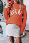 KaleaBoutique Boo Knitted Pattern Ribbed Edge Drop Shoulder Sweater - KaleaBoutique.com
