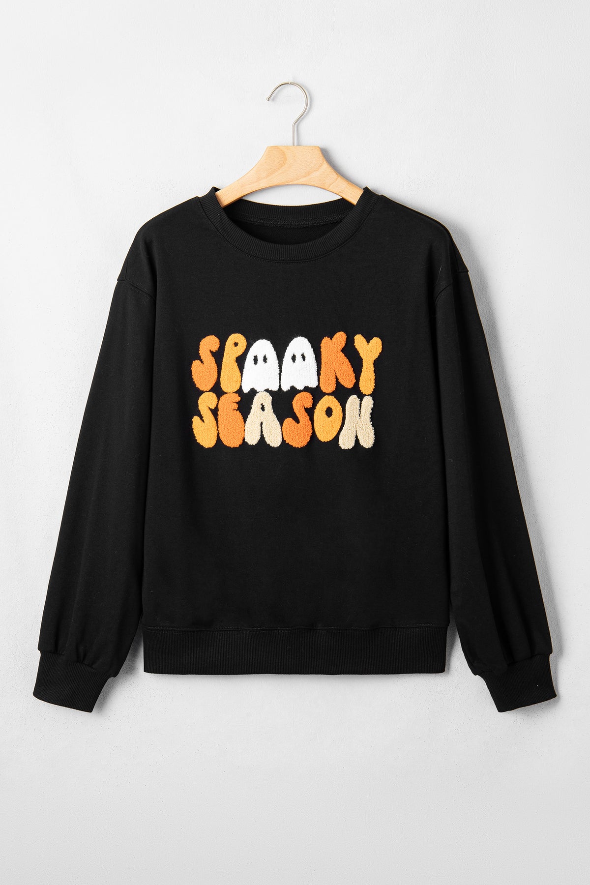 KaleaBoutique Stylish Embroidered Spooky Season Graphic Long Sleeve Round Neck Pullover Sweatshirt - KaleaBoutique.com