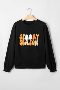 KaleaBoutique Stylish Embroidered Spooky Season Graphic Long Sleeve Round Neck Pullover Sweatshirt - KaleaBoutique.com