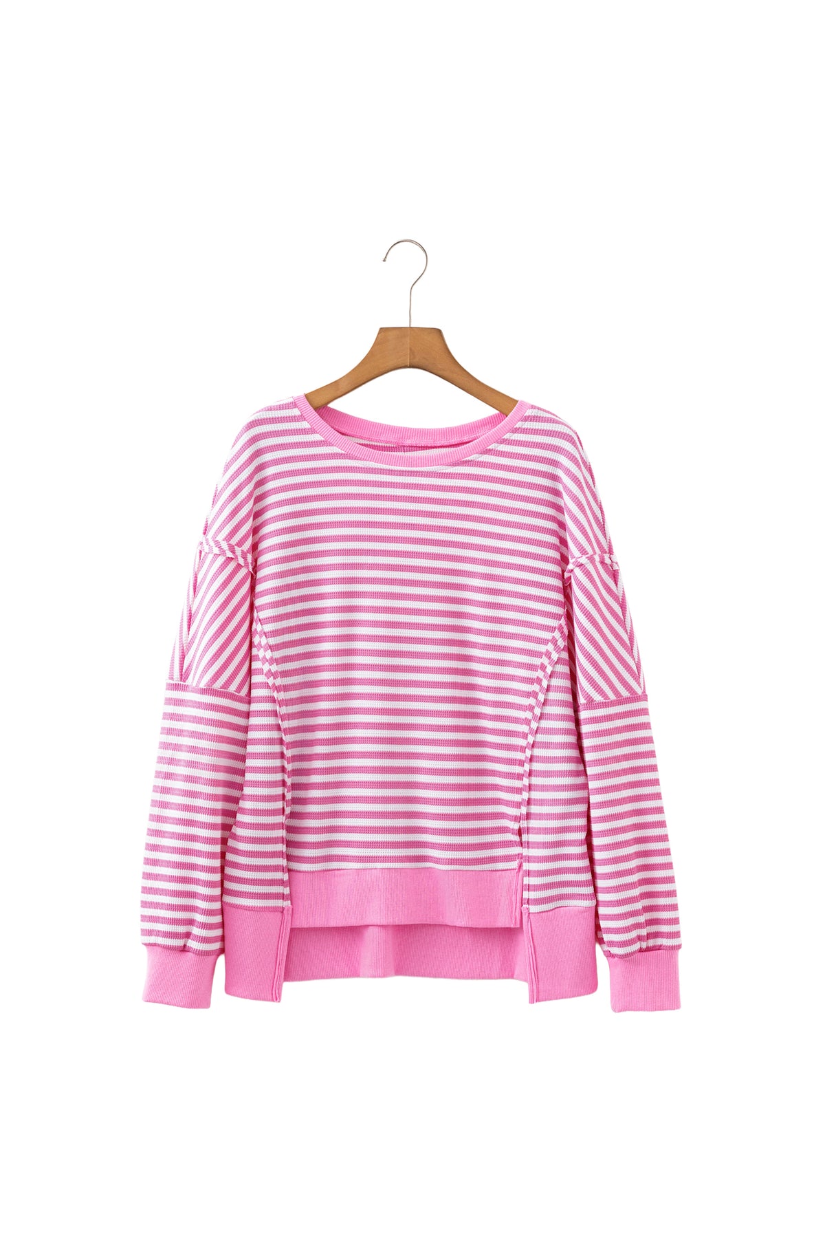 KaleaBoutique Stylish Textured Knit Color Block Trim Split Hem Long Sleeve Top - KaleaBoutique.com
