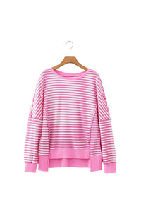 KaleaBoutique Stylish Textured Knit Color Block Trim Split Hem Long Sleeve Top - KaleaBoutique.com