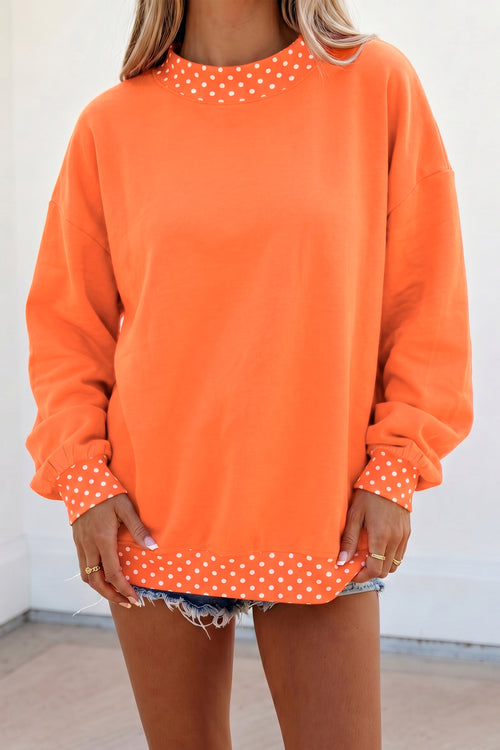 KaleaBoutique Comfortable Colorblock Polka Dot Contrast Trim Oversized Sweatshirt - KaleaBoutique.com
