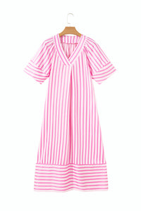 KaleaBoutique Comfortable V Neck Short Sleeve Shift Long Dress - KaleaBoutique.com
