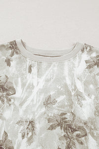 KaleaBoutique Stylish Leafy Camo Print Exposed Seam Patchwork Baggy Slit Sweatshirt - KaleaBoutique.com