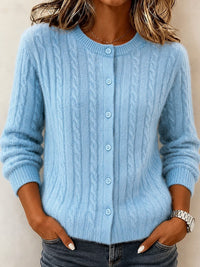 Women's Cable-Knit Round-Neck Button-Front Cardigan - KaleaBoutique.com
