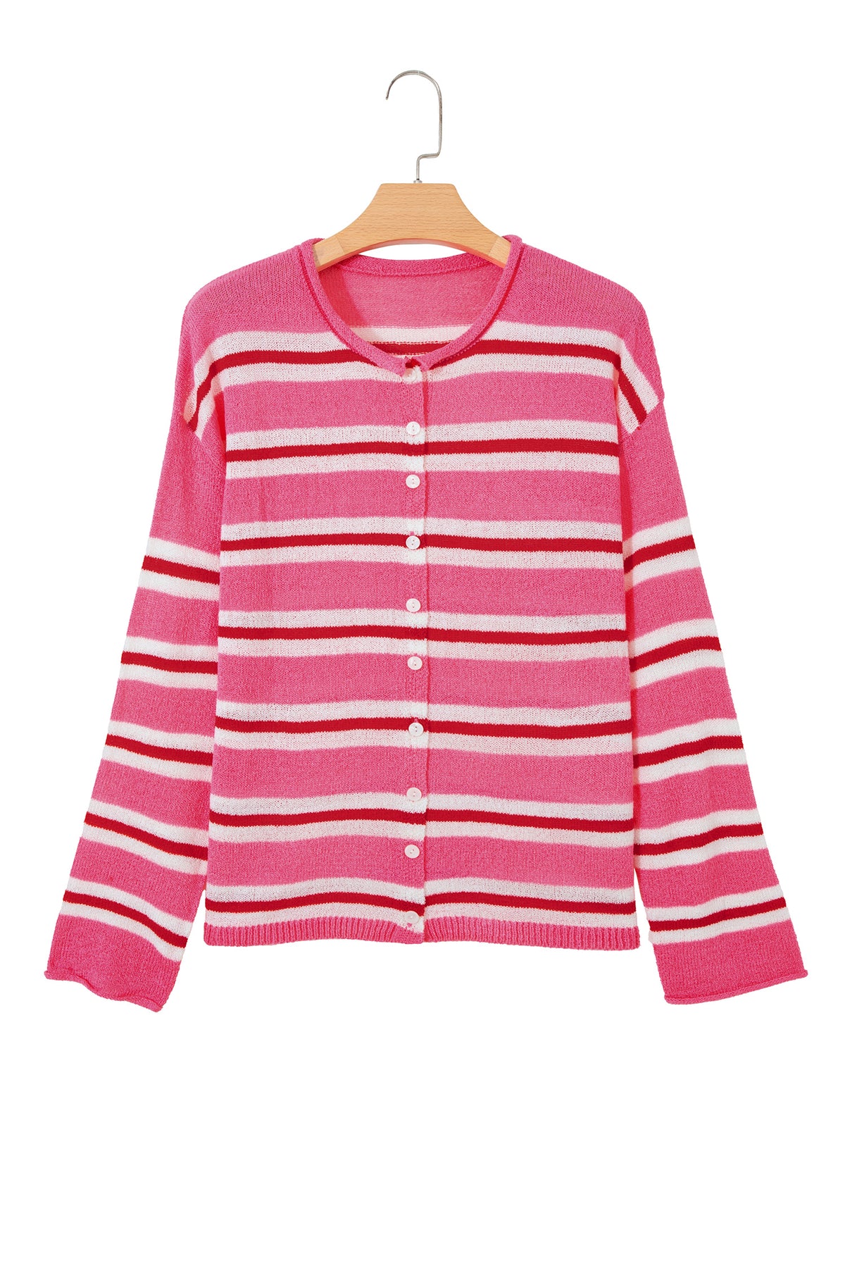 KaleaBoutique Comfortable Striped Drop Shoulder Button Cardigan - KaleaBoutique.com