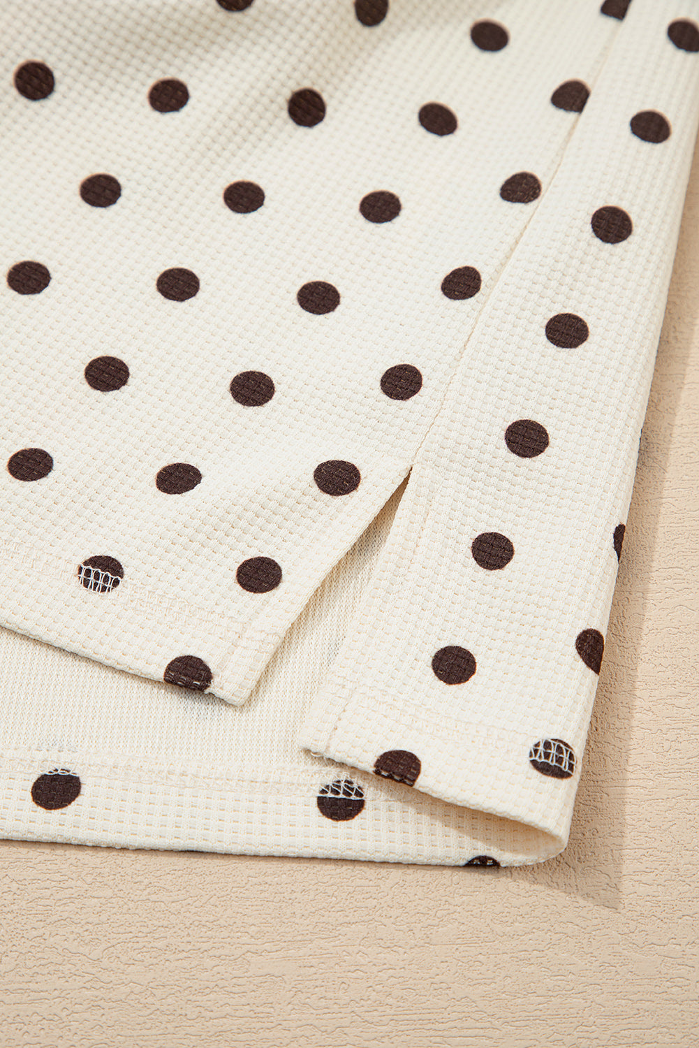 KaleaBoutique Comfortable Polka Dot Print Notched Neck Long Sleeve Top Drawstring Jogger Pants Waffle Knit Lounge Set - KaleaBoutique.com