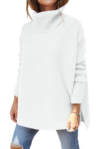 Turtleneck Sweater Mid Length Batwing Sleeve Slit Hem Tunic Pullover Sweaters Winter Tops Women Clothing - KaleaBoutique.com