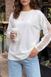 KaleaBoutique Stylish Lace Patchwork Round Neck Long Sleeve Top - KaleaBoutique.com