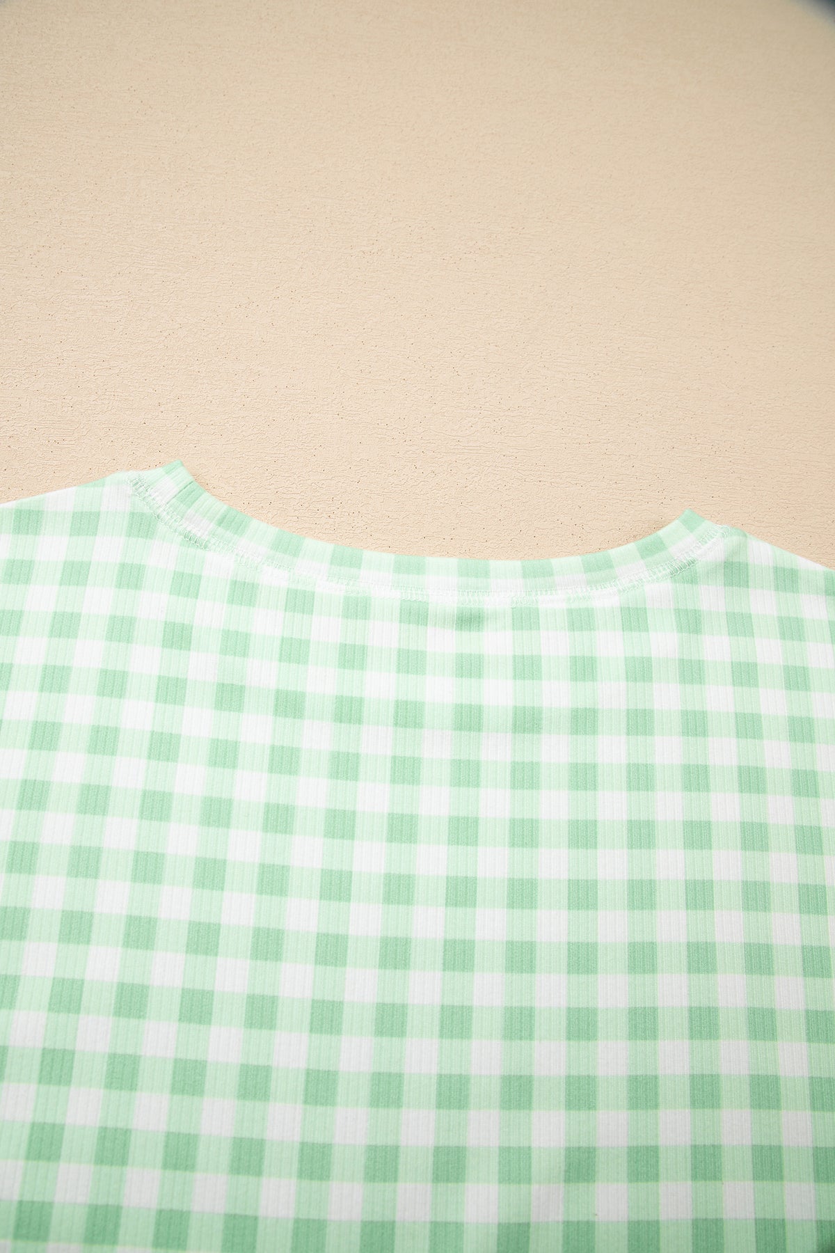 KaleaBoutique Stylish Gingham Long Sleeve Loose Top Drawstring Shorts 2pcs Lounge Set - KaleaBoutique.com