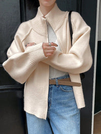Women's Full-Zip Ribbed-Collar Tight Knit Cardigan - KaleaBoutique.com