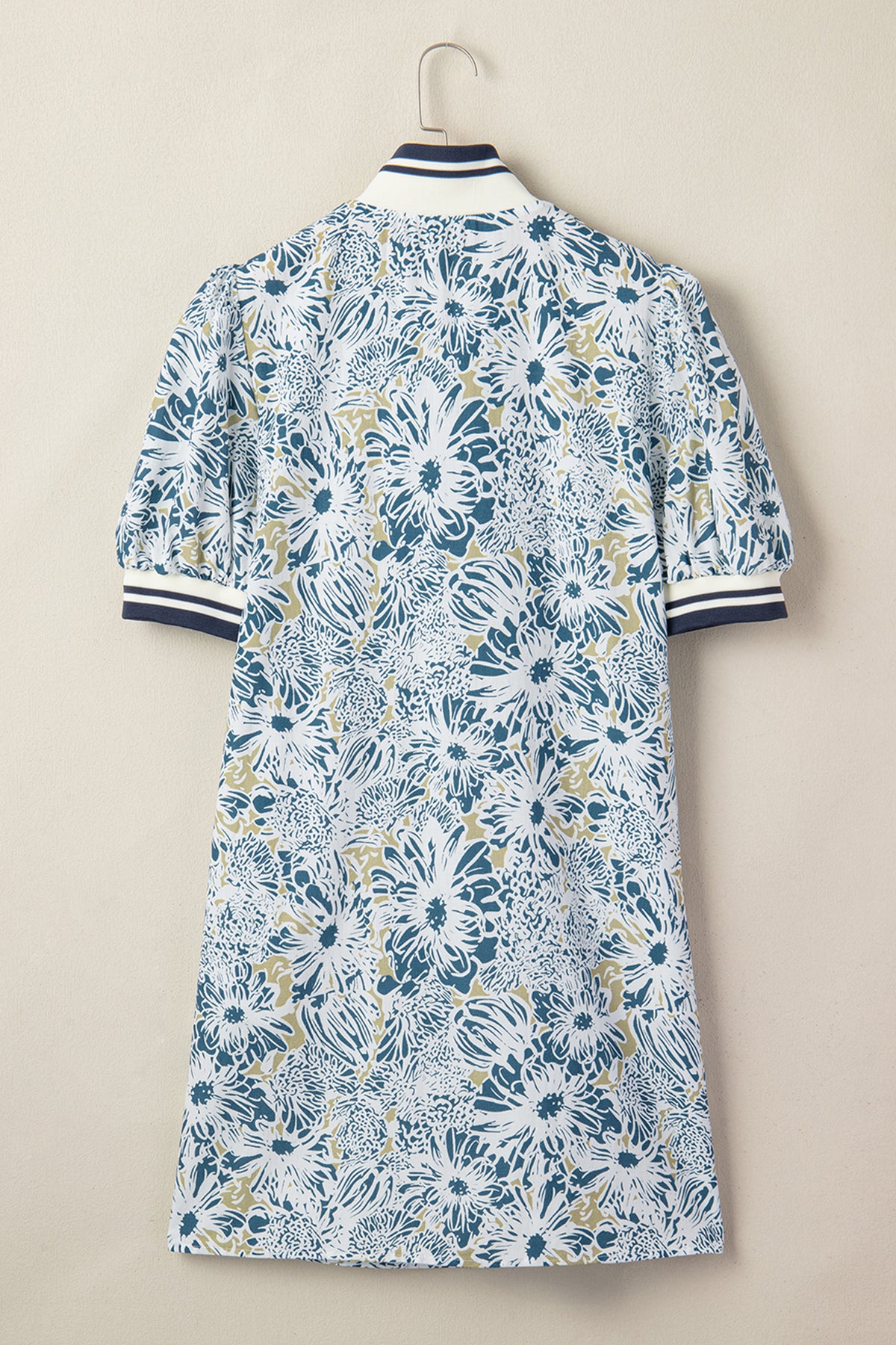 KaleaBoutique Stylish Floral Print Striped Webbing Patchwork Collar Short Sleeve Mini Dress - KaleaBoutique.com