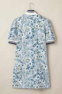 KaleaBoutique Stylish Floral Print Striped Webbing Patchwork Collar Short Sleeve Mini Dress - KaleaBoutique.com