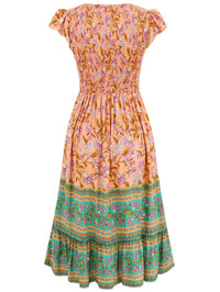 New Flowers Print V-neck Dress Summer Casual Ruffle Sleeveless Dresses Bohemian Holiday Beach Dress For Womens Clothing - KaleaBoutique.com