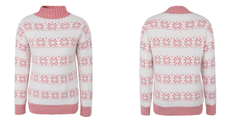 Women's Snowflake Stripe Mock-Neck Christmas Pullover Sweater - KaleaBoutique.com