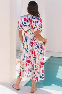 KaleaBoutique Stylish Abstract Print Short Puff Sleeve Tiered Maxi Dress - KaleaBoutique.com