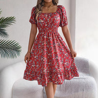 Floral Print Square Collar Dress Summer Fashion Ruffles Dresses Women's Clothing - KaleaBoutique.com