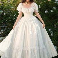 Women's Floral Puff-Sleeve Lace-Trim Ruffle-Hem Maxi Dress - KaleaBoutique.com
