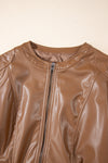 KaleaBoutique Solid Faux Leather Zipper Slim Fit Bomber Jacket - KaleaBoutique.com