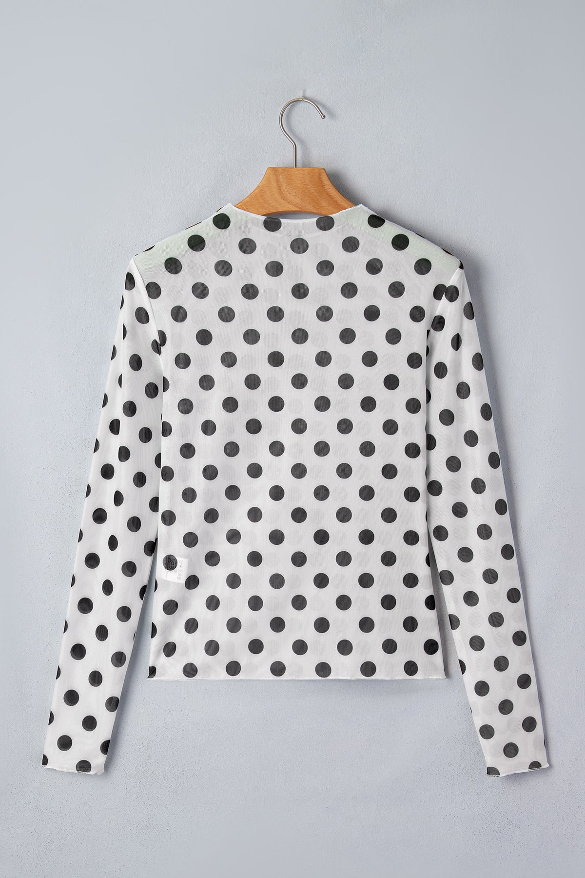 KaleaBoutique Stylish Polka Dot Mesh Long Sleeve Stand Neck Sheath Top - KaleaBoutique.com
