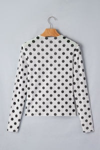 KaleaBoutique Stylish Polka Dot Mesh Long Sleeve Stand Neck Sheath Top - KaleaBoutique.com