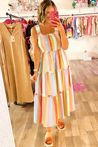 KaleaBoutique Chic Striped Print Shirred Frilly Tiered Maxi Dress - KaleaBoutique.com