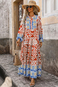 Boho Geometric Printed Long Sleeve Maxi Dress - KaleaBoutique.com