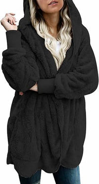 Women's Hooded Plush-Texture Longline Coat - KaleaBoutique.com