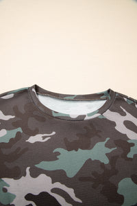 Camouflage Print Textured Drop Shoulder Long Sleeve Top - KaleaBoutique.com
