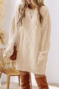 KaleaBoutique Comfortable Cable Knit Drop Shoulder Loose Fit Sweater Dress - KaleaBoutique.com