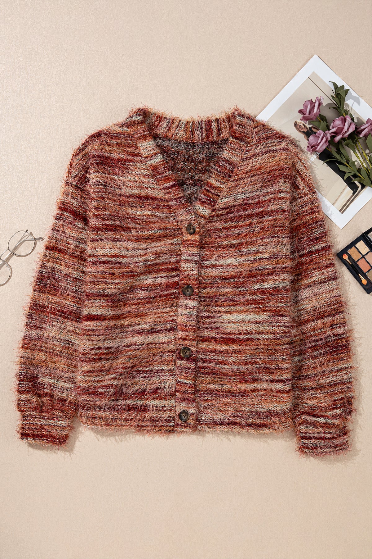 KaleaBoutique Stylish Fuzzy Striped Button Front Cardigan Sweater - KaleaBoutique.com