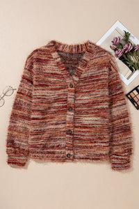 KaleaBoutique Stylish Fuzzy Striped Button Front Cardigan Sweater - KaleaBoutique.com