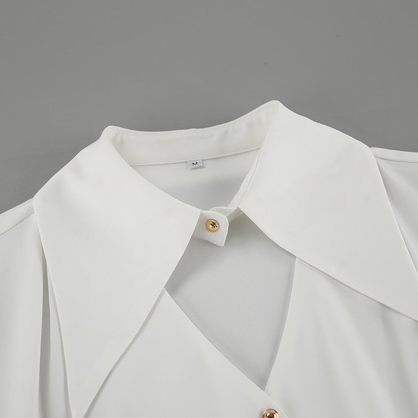 Women's Button-Front Blouse with Pleated Flared Cuffs