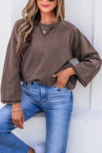 KaleaBoutique Stylish 3/4 Sleeve Mineral Wash Loose Cotton Top - KaleaBoutique.com