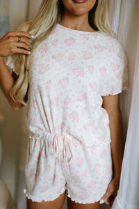 KaleaBoutique Stylish Floral Lettuce Trim Tee and Shorts Ribbed Lounge Set - KaleaBoutique.com