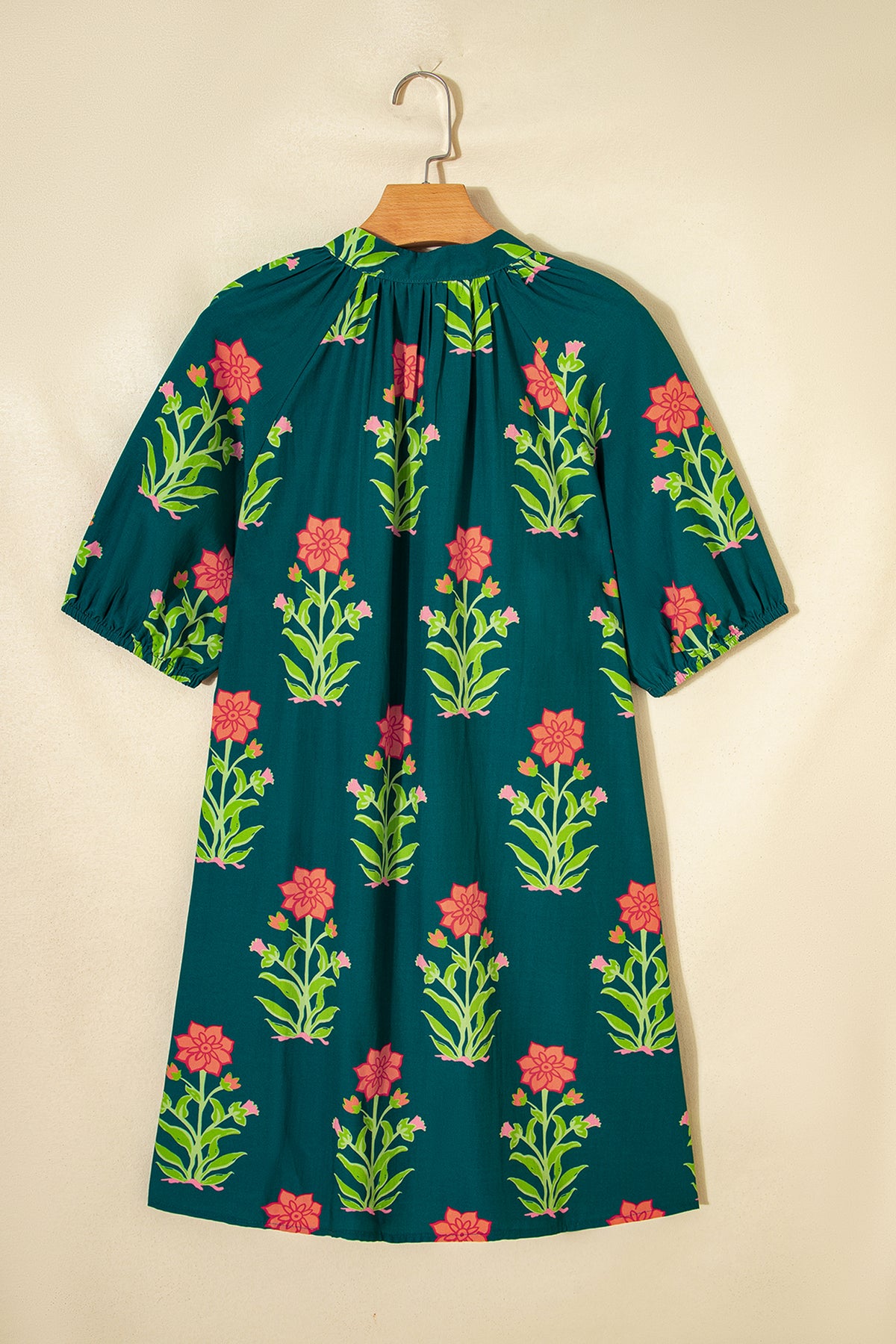 KaleaBoutique Comfortable Floral Print Contrast Trim Striped Patchwork Short Sleeve Dress - KaleaBoutique.com