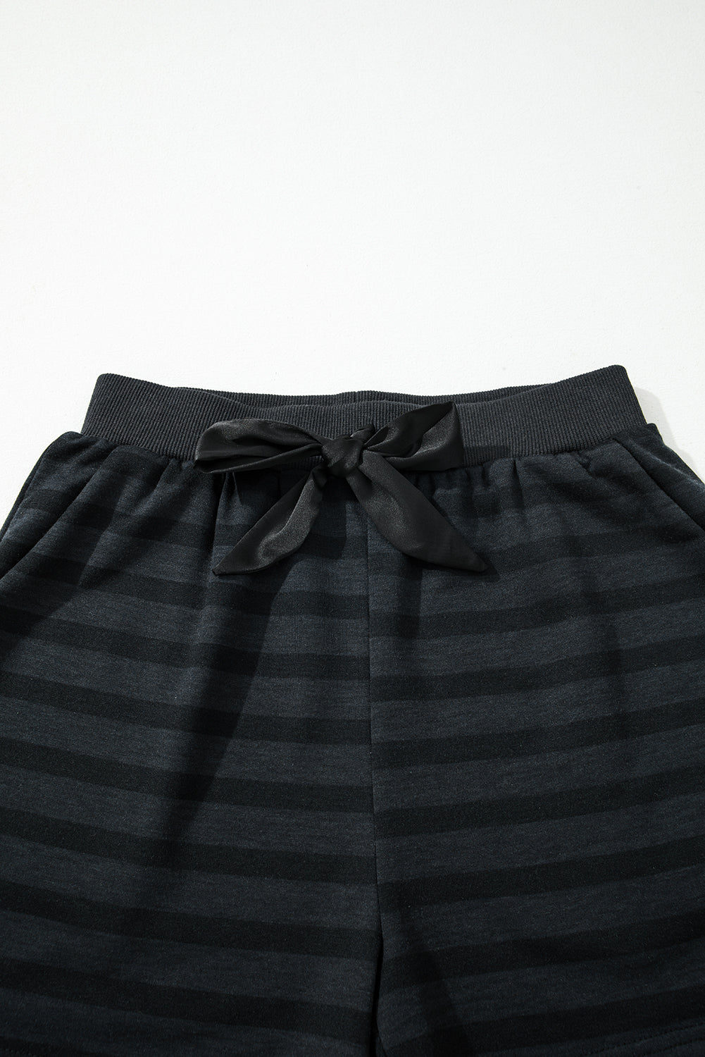 KaleaBoutique Stylish Printed Stripe Long Sleeve Satin Tie Shorts Two Piece Set - KaleaBoutique.com